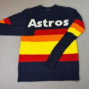Cooperstown Collection Houston Astros Sweater Mens S Navy Rainbow Stripe Retro